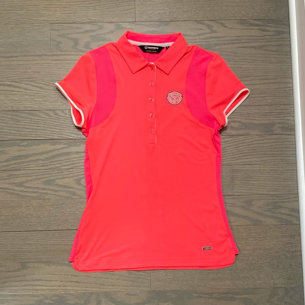 NWOT Womens Sunice MEDINAH Pink Golf Polo Vented SPF UPF